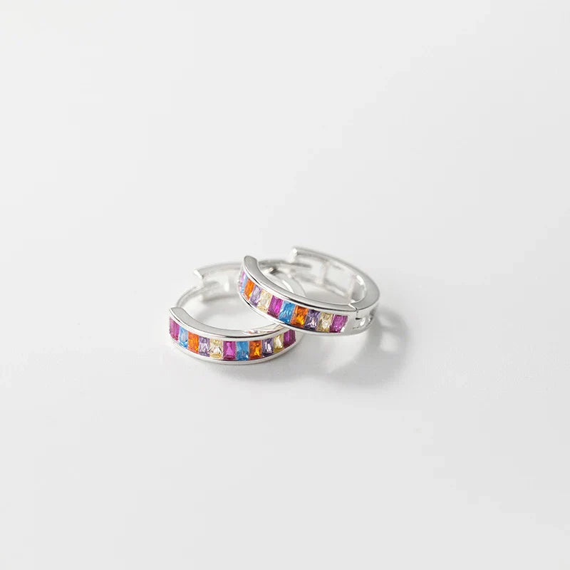 925 Sterling Silver Fashion European Colored Zircon Circle Huggies Hoop Earrings for Women Elegant Gold Wedding Jewelry