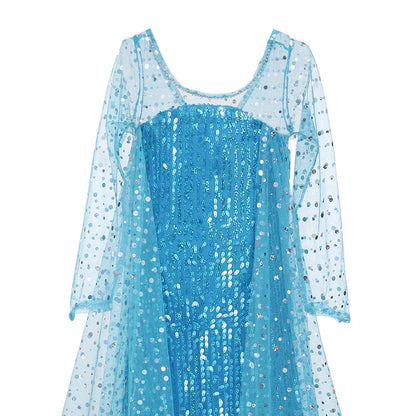 Toddler Shimmering Elsa Maxi Dress Feastured Princess Snow Queen Costume Full Bodice Sequins Embellished Christmas Party Frocks