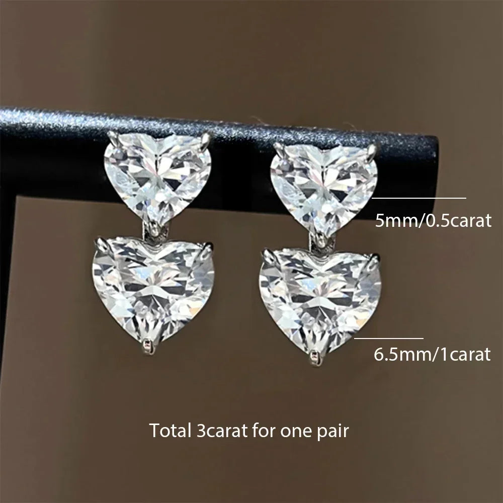 Certified 5cttw Full Moissanite Drop Earrings for Women Heart Cut Lab Diamond Stud Earring 925 Sterling Silver Fine Jewelry