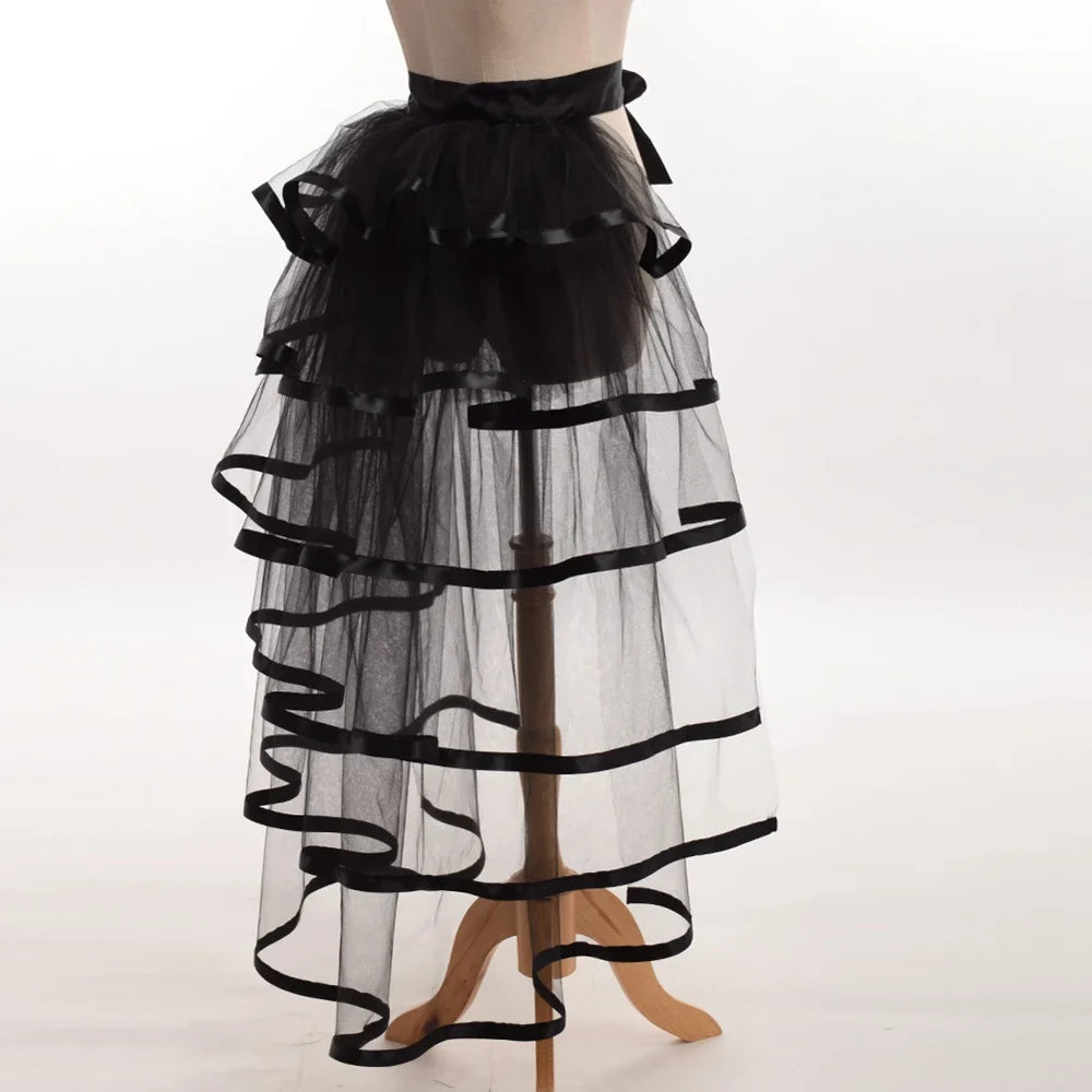 Women Punk Puffy Ruffle Tutu Bustle Skirts Sexy Steampunk Cocktail Party Tie-on Overskirt Gothic Tulle Skirt for Female
