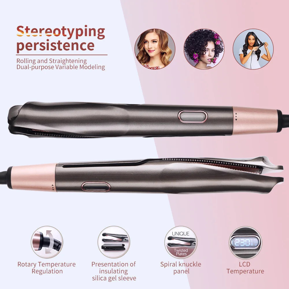 2026 New Hair Straightener Curler 2 in 1 Negative Ion Fast Heating Styling Iron Professional Flat Iron Curling Tool Home Travel