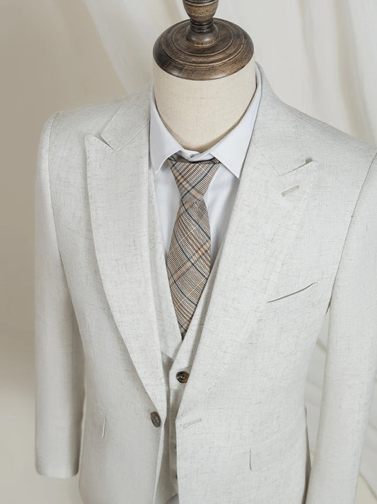 Turkish style 3-piece set(Jacket + vest+Pants) elegant men's suit beige man jacket Slim-Fit full men's suit business office