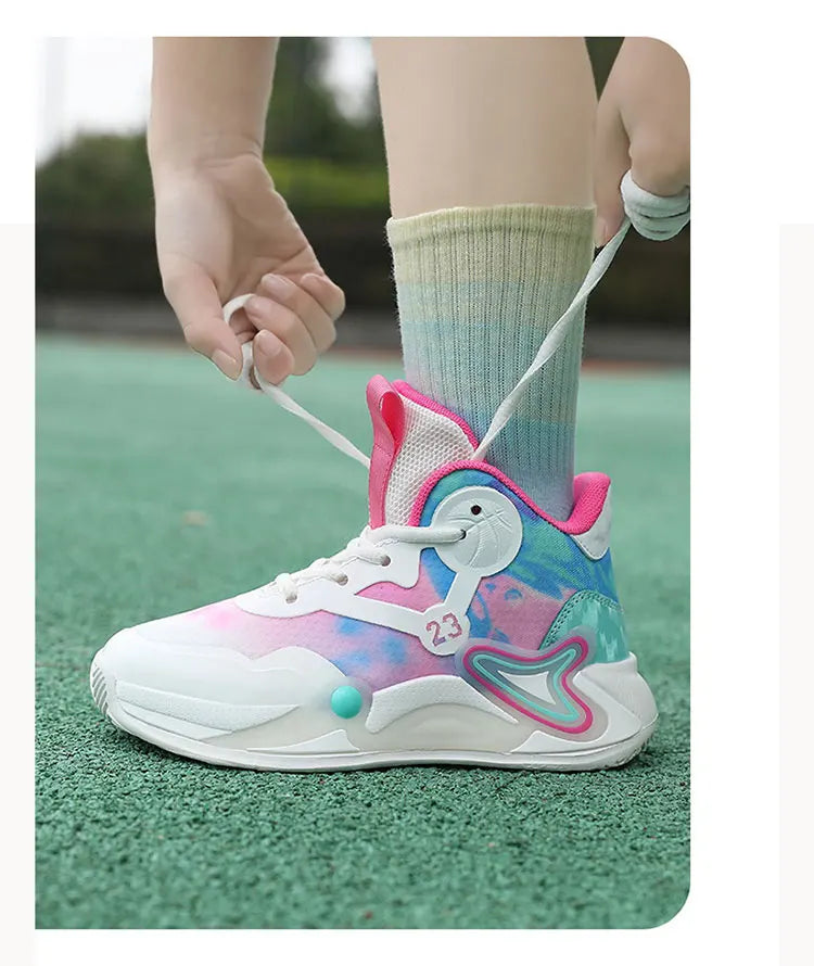 Children Basketball Shoes Breathable Mesh Boys Fashion Sneakers Girls School Sport Shoes Kids Casual Trainers Outdoor Athletic