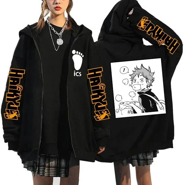 Haikyuu Graphic Zippper Jackets Sweatshirts Japanese Anime Manga Y2k Gothic Zip Up Hoodies Karasuno Fly High Harajuku Streetwear