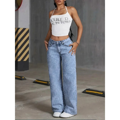 High waisted  Bow Embroidered Pocket Wide Leg Jeans