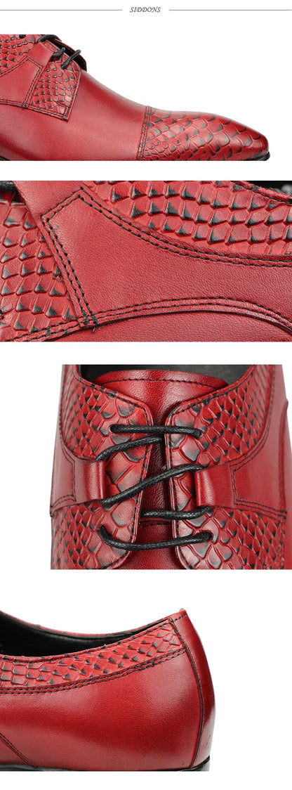 Wedding Red Shoes For Men Lace Up Fashion Derby Shoes Formal Business Office Genuine Leather Pointed Toe Dress Man Shoe