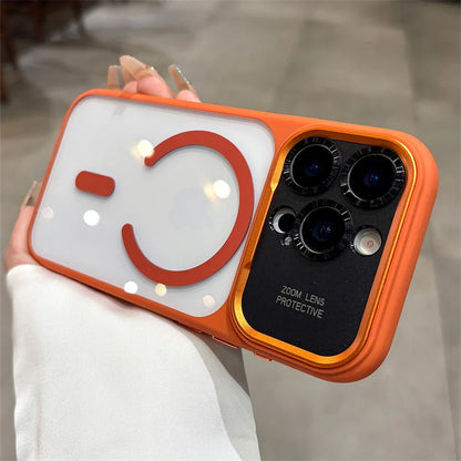 Luxury Magnetic Metal Lens Bumper Protection Case For iPhone 17 16 15 14 13 Pro Max Plus For Magsafe Acrylic Translucency Cover