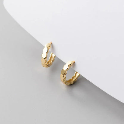 925 Sterling Silver Simple Geometric Faceted Huggies Ear Buckles for Women Fashion Charms Hoop Earrings Party Jewelry