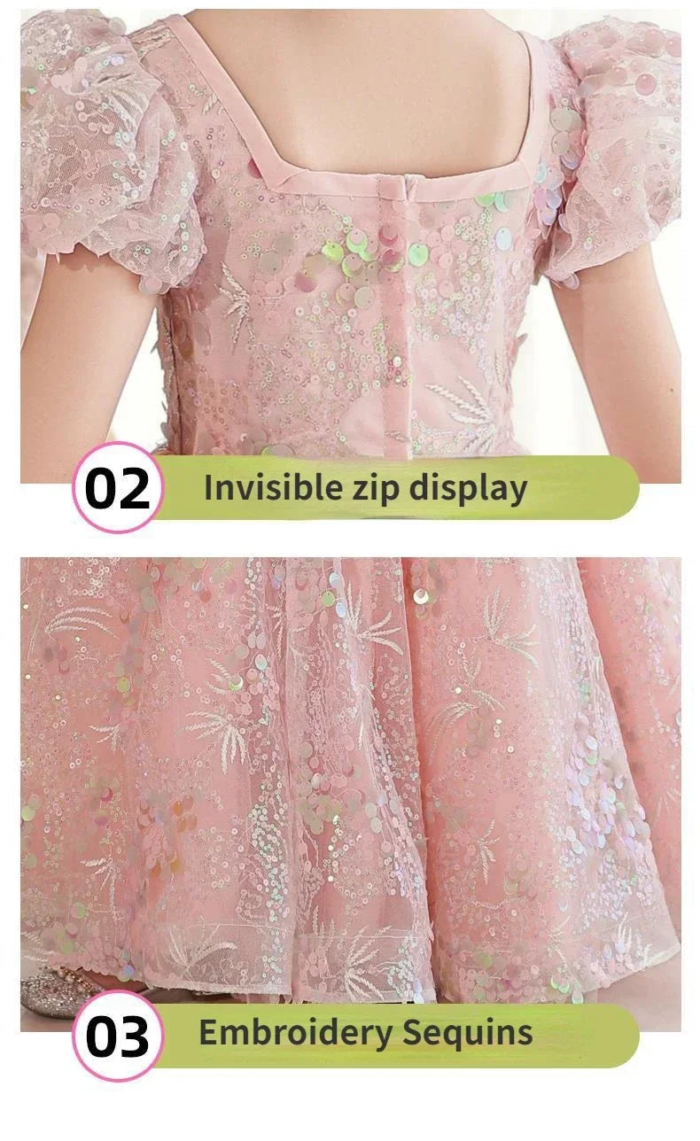 Vestidos de noite infantis bordados de renda, longos vestidos de princesa, vestidos formais elegantes para meninas, vestidos de formatura 3-15 anos, roupas para festa de aniversário