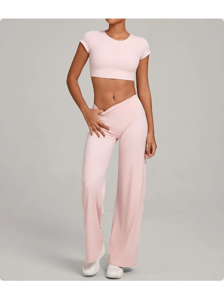 Tight-Fitting Backless Yoga Quick-Drying Straight-Leg Pants Sports Fitness Running Two-Piece Set for Women Gym Workout Yoga Suit