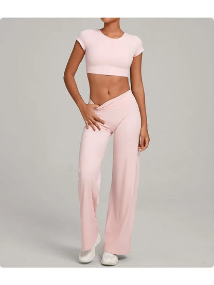 Tight-Fitting Backless Yoga Quick-Drying Straight-Leg Pants Sports Fitness Running Two-Piece Set for Women Gym Workout Yoga Suit