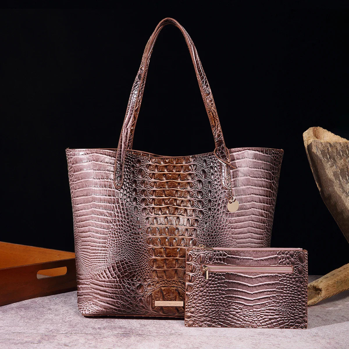 Leather Fashion Two Piece Crocodile Pattern Single Shoulder Tote Bag