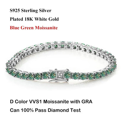 Luxury Real 3/4/5/6.5MM Full Champagne Blue Green Moissanite Tennis Bracelet for Men Women S925 All Red Diamond Bracelets