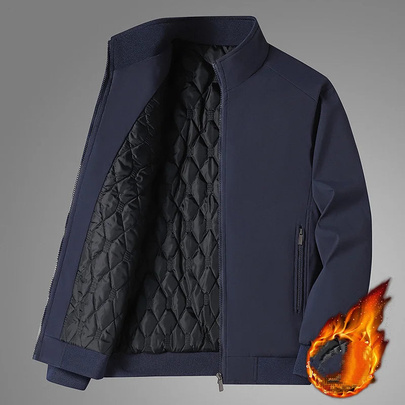 Winter Men's Fleece Warm Jackets Bomber Fashion Parkas Outerwear Coats Men Casual Windbreaker Jacket Classic Solid Thermal Coat