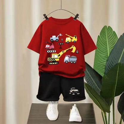 Summer Baby Girl Boy Clothes Set Children Excavator Cartoon Printing T-shirt and Short 2 Pieces Suit Kid Shorts Sleeve Tracksuit