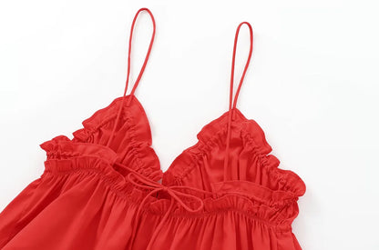 Women's Sexy Fashion Bow Tied Ruffled V-Neck Tank Top Thin Straps Backless Camisole Female Mujer