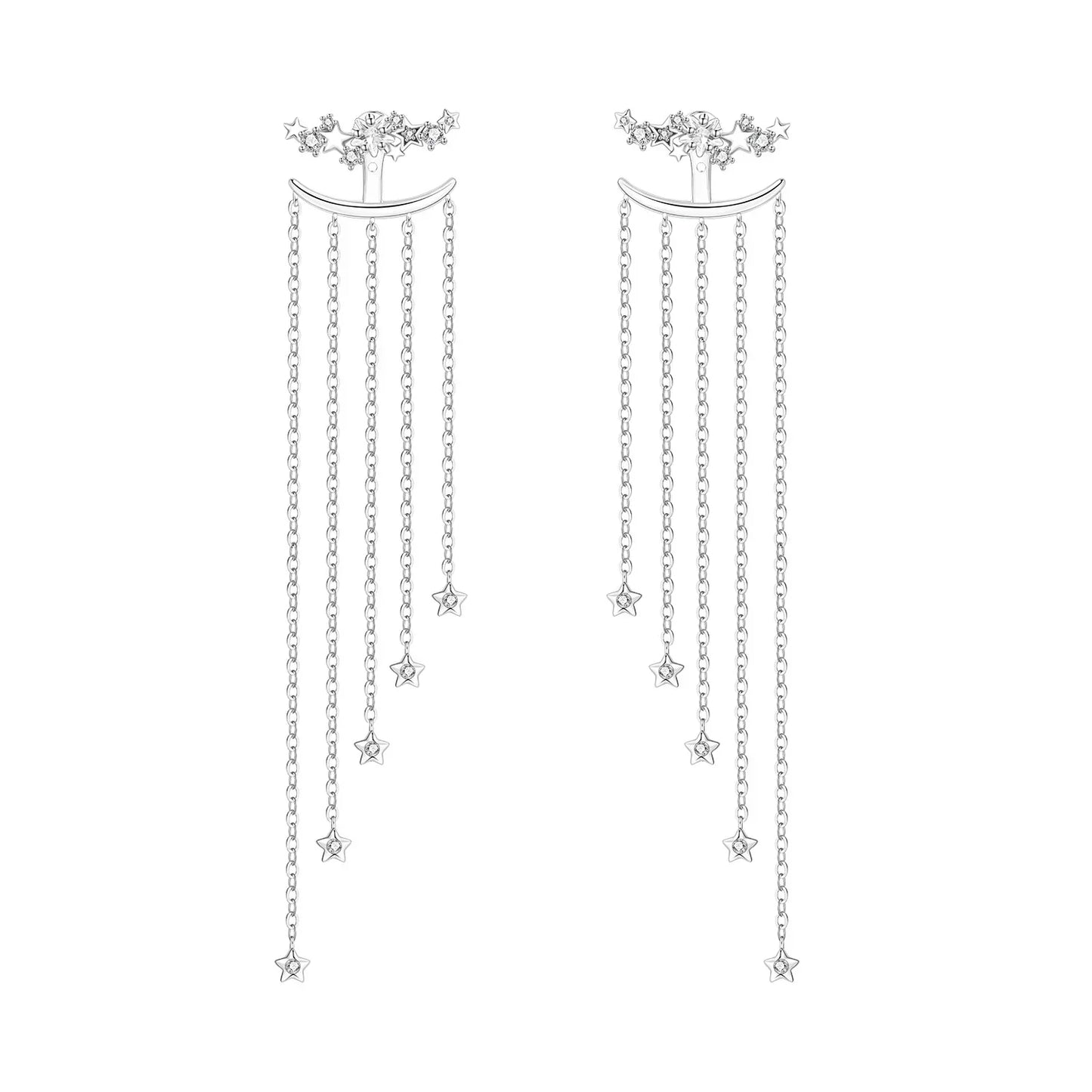 925 Sterling Silver Multi Layer Starry Tassel Drop Earrings Women Earrings Charm Trend Versatile Party Jewelry Gifts