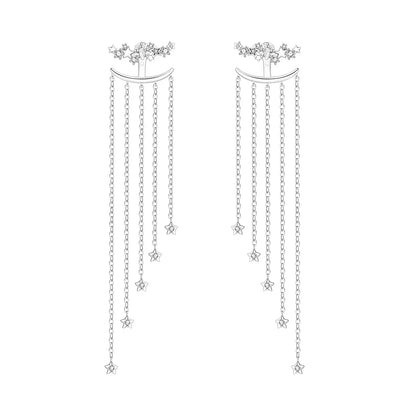 925 Sterling Silver Multi Layer Starry Tassel Drop Earrings Women Earrings Charm Trend Versatile Party Jewelry Gifts