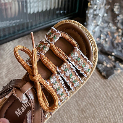 Baby Girls Hot Sale Summer Princess Fashionable Embroidery Soft Hollow Sandals Kid Elegant School Lightweight Cute Walking Shoes