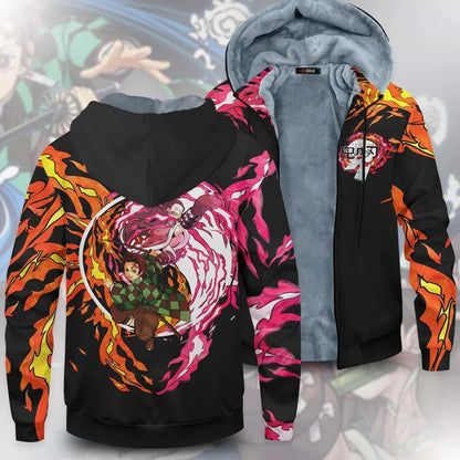 Anime Velvet Thick Warm Winter Oversized Hoodie Coat Zip Up Sweatshirt Winter Top Plus Size Coat Plush Jackets