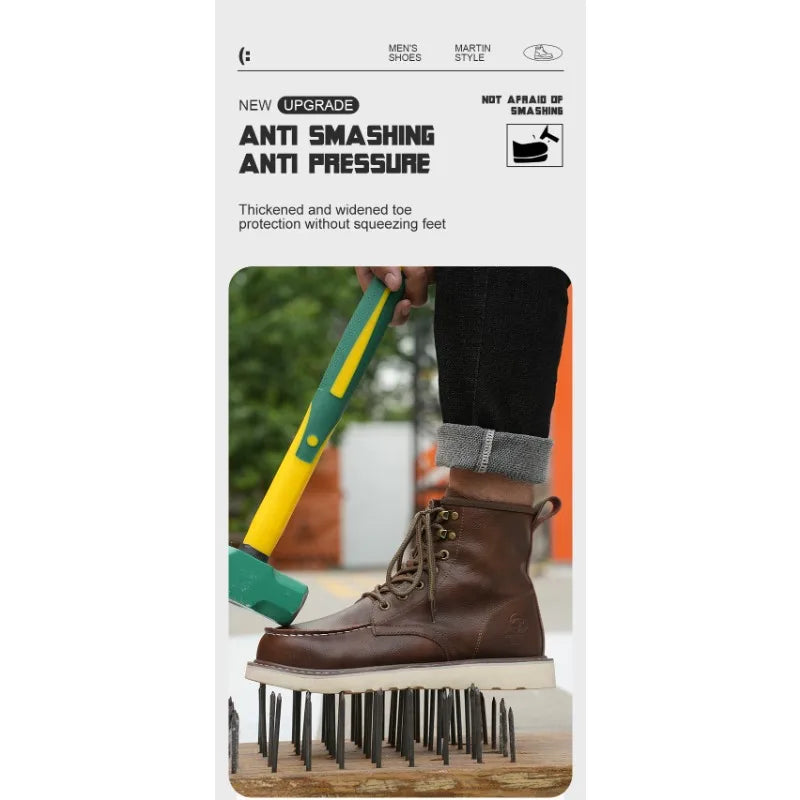 Breathable Cowhide Labor Protection Shoes with Steel Toe Caps for Anti Smashing Anti Puncture Safety Shoes Wear-resistant