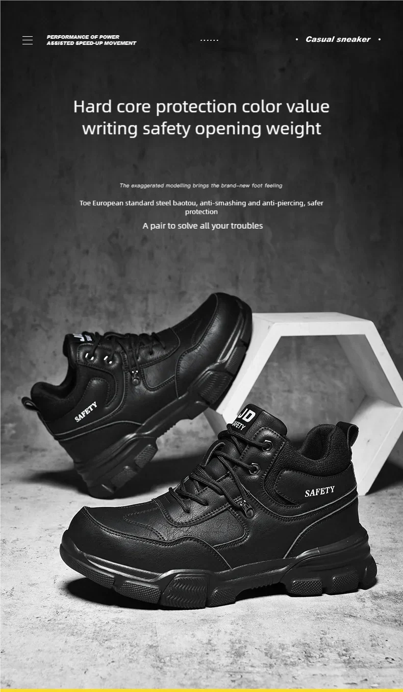 Man Safety Shoes Puncture-Proof Work Sneaker Waterproof Work Shoes Steel Toe Shoes Safety Boots Indestructible Shoes Lightweight