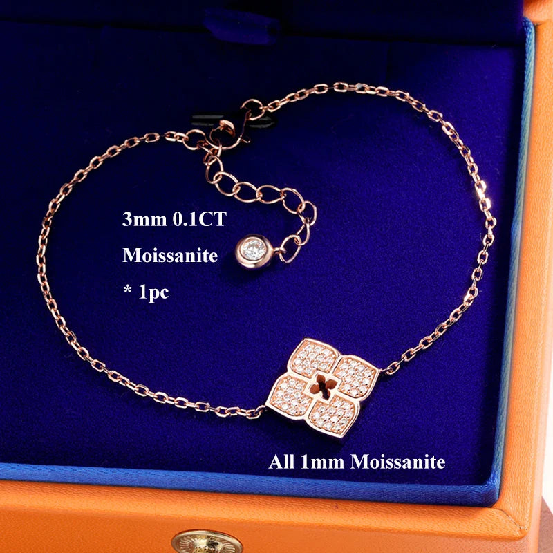 Lucky Clover Full Moissanite Link Bracelet Women S925 Silver Pear Cut Lab Diamond Bridal Adjustable Dainty Hand Chain Gift