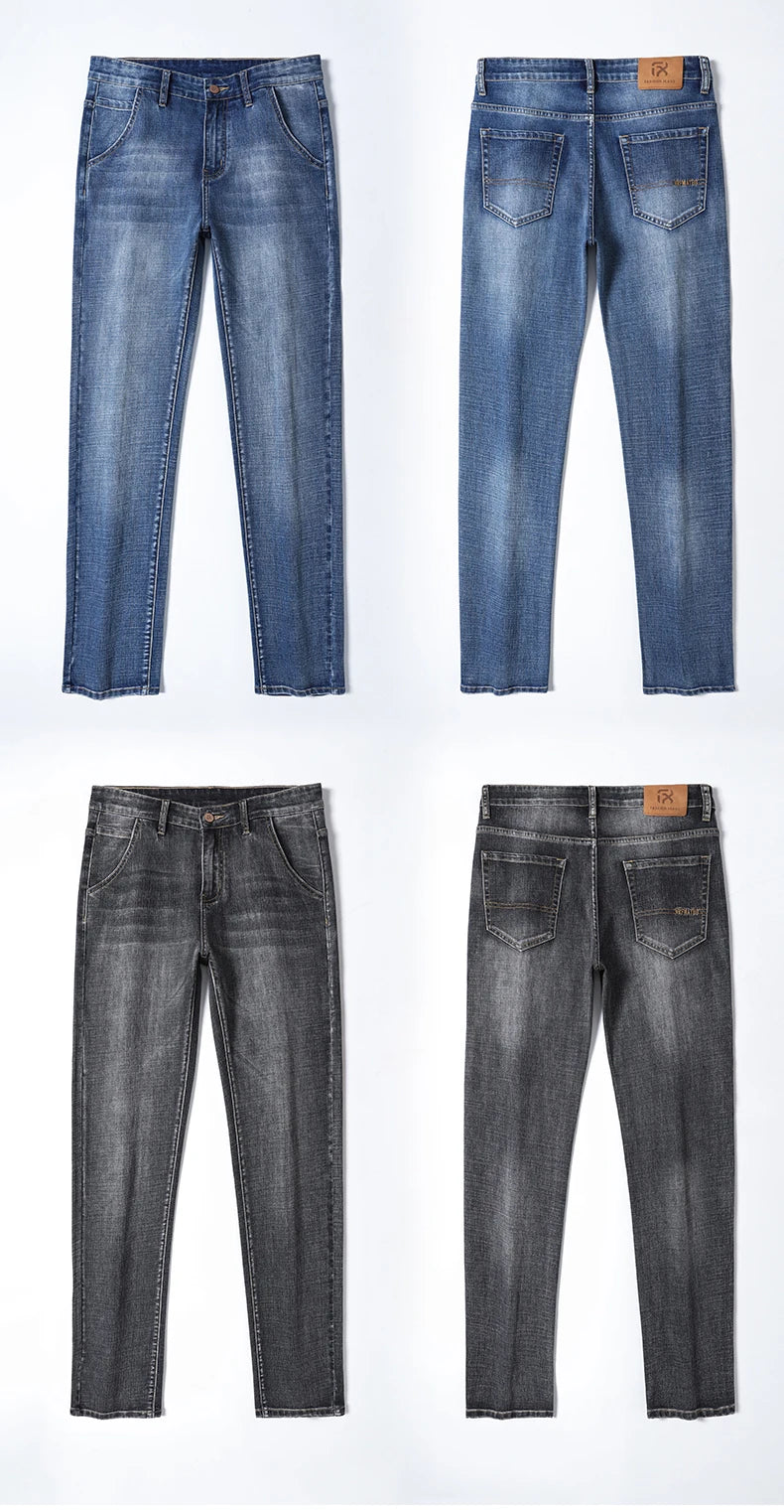 New Autumn and Winter  Plus Size 40 42 44 Men Straight Loose Jeans Business Fashion Denim Stretch Pants Male Brand Trousers
