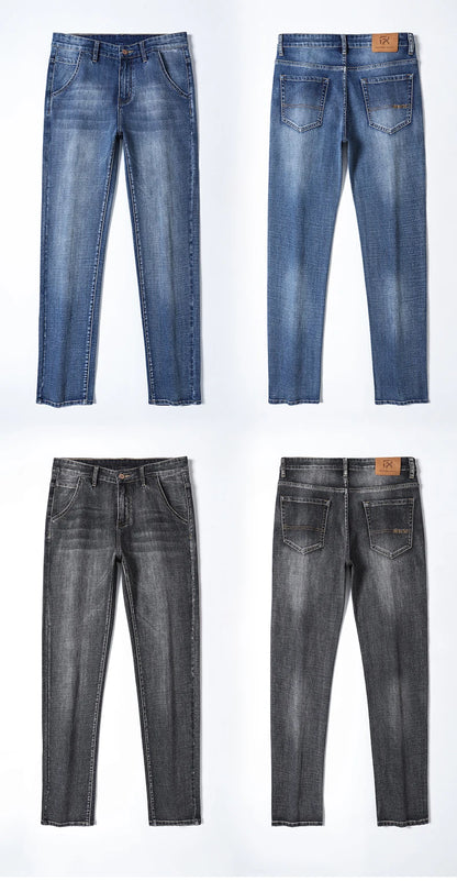New Autumn and Winter  Plus Size 40 42 44 Men Straight Loose Jeans Business Fashion Denim Stretch Pants Male Brand Trousers