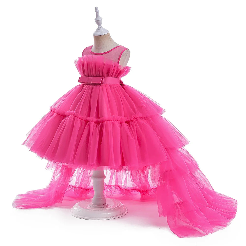 Elegant Tulle Bridesmaids Party Girls Dresses Summer Baptism Birthday Wedding Prom Princess Dress for Girl Christmas Kids Clohes