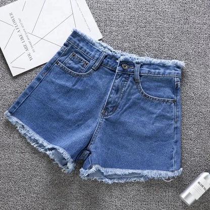 2025 Summer Woman High Haist Jeans Shorts Fashion Rough-edges Denim Short Pants Schoolgirl Casual Pants Blue Black White Jeans