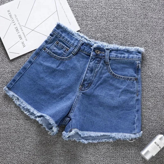 2025 Summer Woman High Haist Jeans Shorts Fashion Rough-edges Denim Short Pants Schoolgirl Casual Pants Blue Black White Jeans