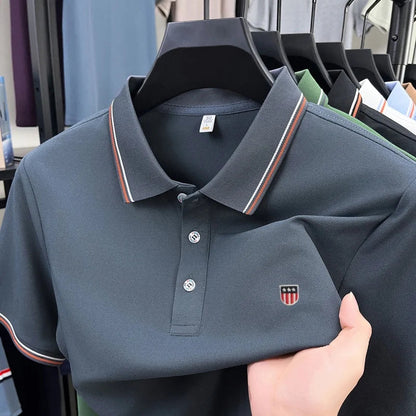Luxury men's classic brand embroidered best-selling striped polo shirt summer new comfortable best-selling breathable short top