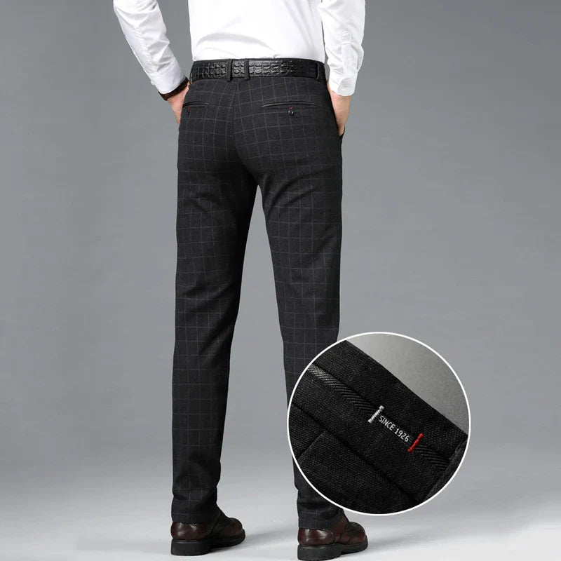 Spring Summer Business Men's Casual Pants Fashion Grid Design Versatile Comfortable Slim Straight Legs Elastic Male Trousers