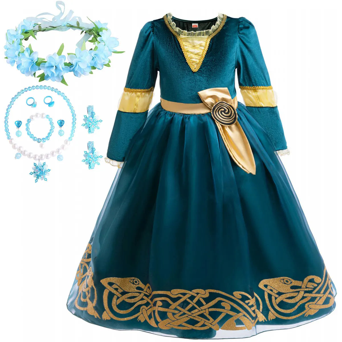 Girl Cosplay Brave the Heart Princess Merida Long Sleeves Dress Belt Set Holiday Party Carnival Party Stage Outfits Dress