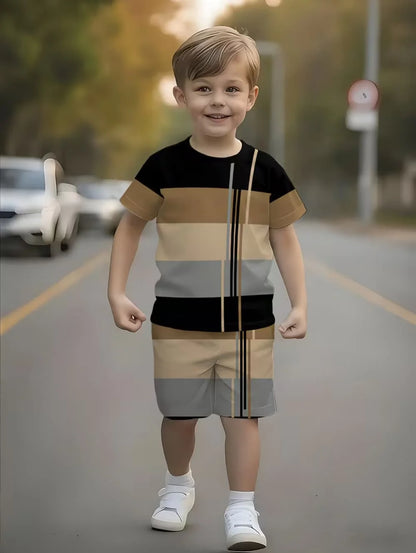 Boys Loose Casual Sets Summer Teen Gradient T-Shirts Shorts 2PCS Big Kids Sport Short Sleeve Clothes Suits Children Print Outfit