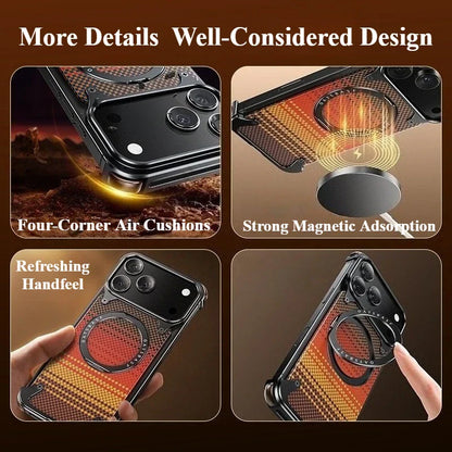 Luxury aluminum alloy phone case iPhone 17 Pro/Pro Max/17 Air with 360° rotating magnetic shockproof carbon fiber texture cover