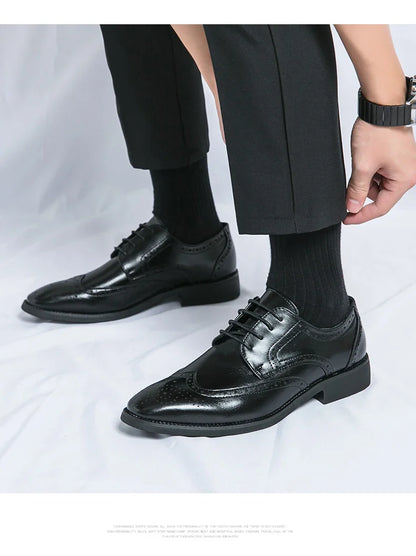 High Quality Height Increase Oxford Dress Shoes Men Genuine Cow Leather Suit Shoes Lift Brogues Wedding Formal Elevator Shoes