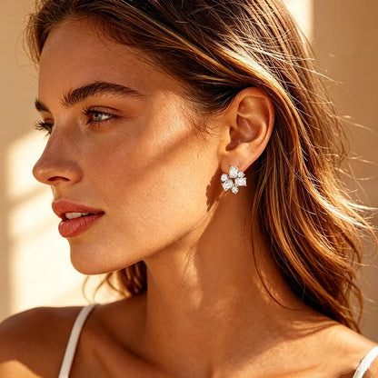 Emerald Cut All Moissanite Stud Earrings for Women Luxury Wedding Bridal Jewelry Halo Earring 100% S925 Sterling Silver