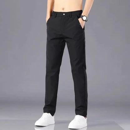 Men's Lightweight Casual Pants Summer Thin Ice Silk Straight Tube Simple Business Office Trousers Comfortable Soft Daily Wear