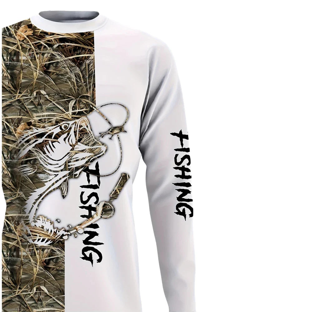 Fishing Shirts Men's T-Shirts Long Sleeve Mens Clothes Autumn Streetwear Crew Neck Pullovers Mens T Shirt Casual Men Clothing