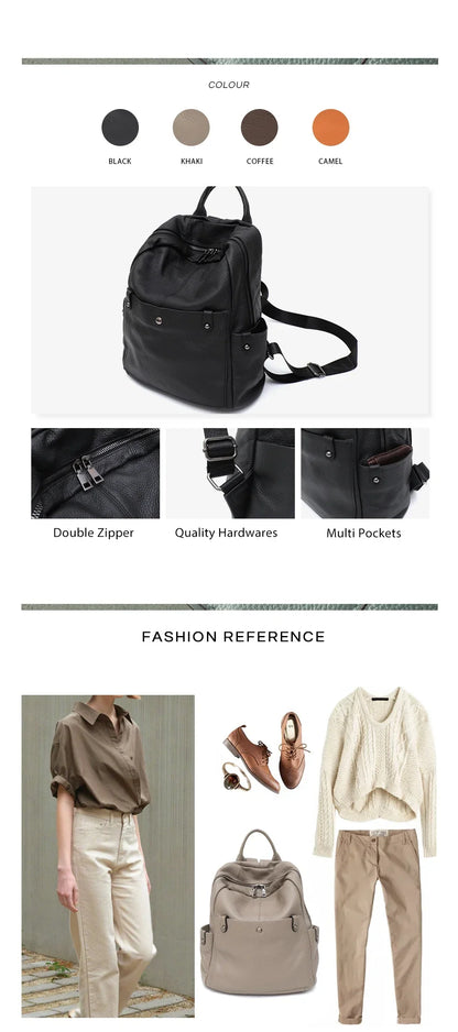 Soft Genuine Cowhide Daily Backpack Women Men Spacious Multi Pockets Fashion Casual Versatile Knapsack Travel Business College