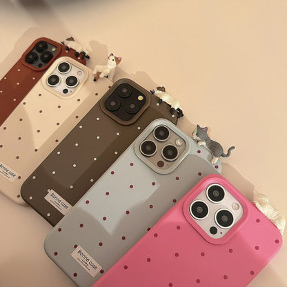 Cute 3D Cat Decorative Polka Dot Phone Case for IPhone17 16 15 14 12 13 11 Pro ProMax Plus X XR Shockproof Phone Cover