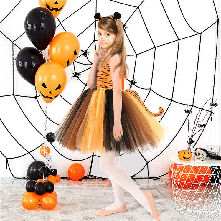 Novo Conjunto de Saia de Tule Roupa Infantil Cos Animal Alce Roupa de Halloween Vestido de Gatinho de Malha para Meninas Vestido para Apresentação Escolar