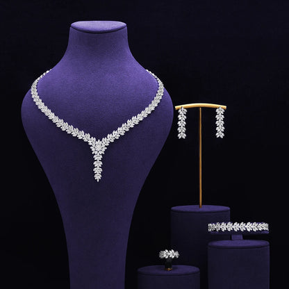 Bridal Zirconia Full Jewelry Set for Ladies Party Luxury Dubai Nigeria CZ Crystal Wedding Necklace Set