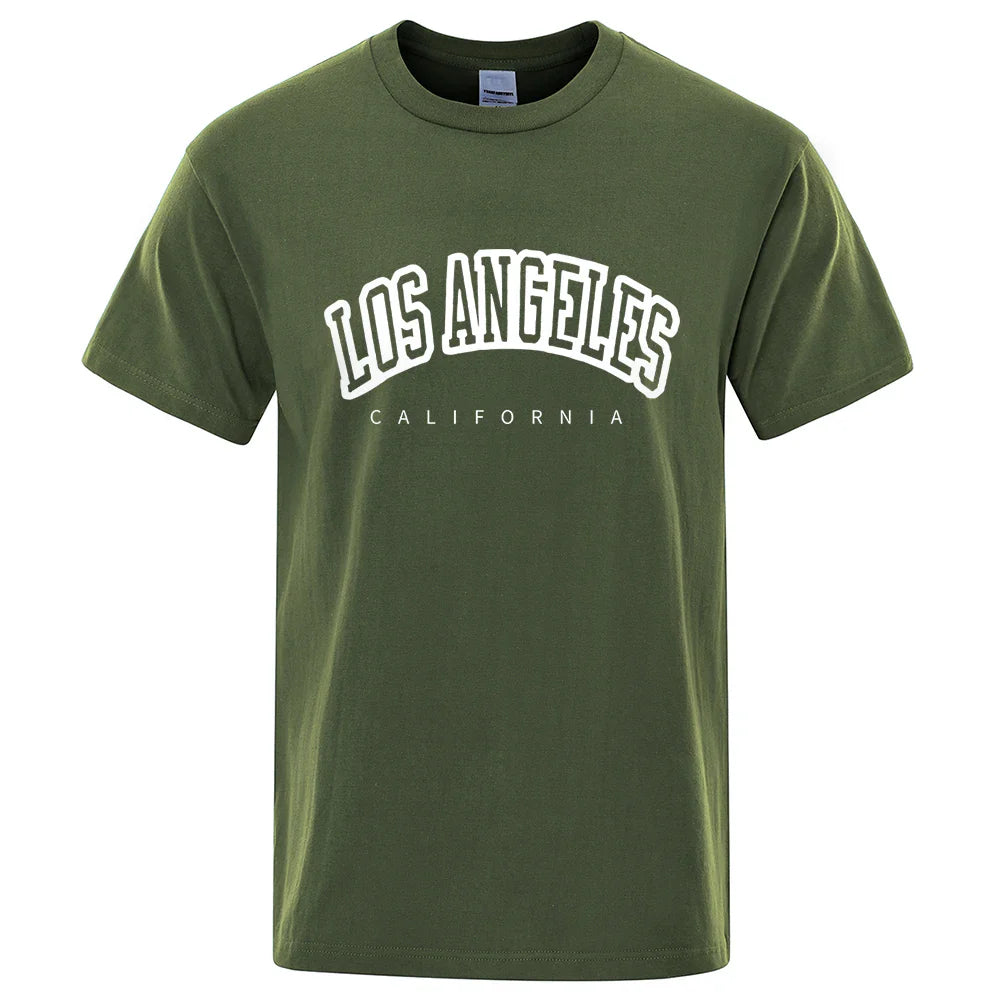 Los Angeles, California Usa City Letter Mens T-Shirts Loose T-Shirts Cotton Breathable T-Shirt Oversized Tops Quality Brand Tops