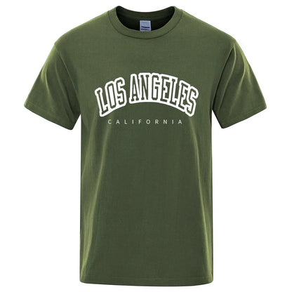 Los Angeles, California Usa City Letter Mens T-Shirts Loose T-Shirts Cotton Breathable T-Shirt Oversized Tops Quality Brand Tops