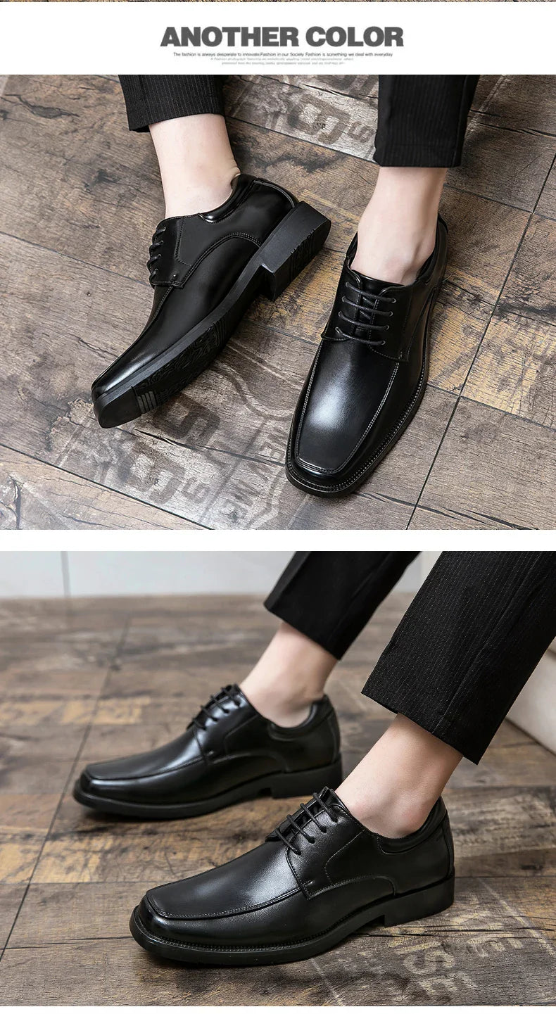 Men's Dress Shoes Classic Formal Leather Shoes For Men Square Toe Social Casual Business Shoes Man Party Wedding Leather Men