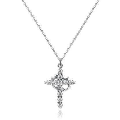 Rotatable Crown Rhinestone Cross Choker Necklace Earrings Rings for Women Minimalist Cross Chain Christian Jewelry Prayer Gift