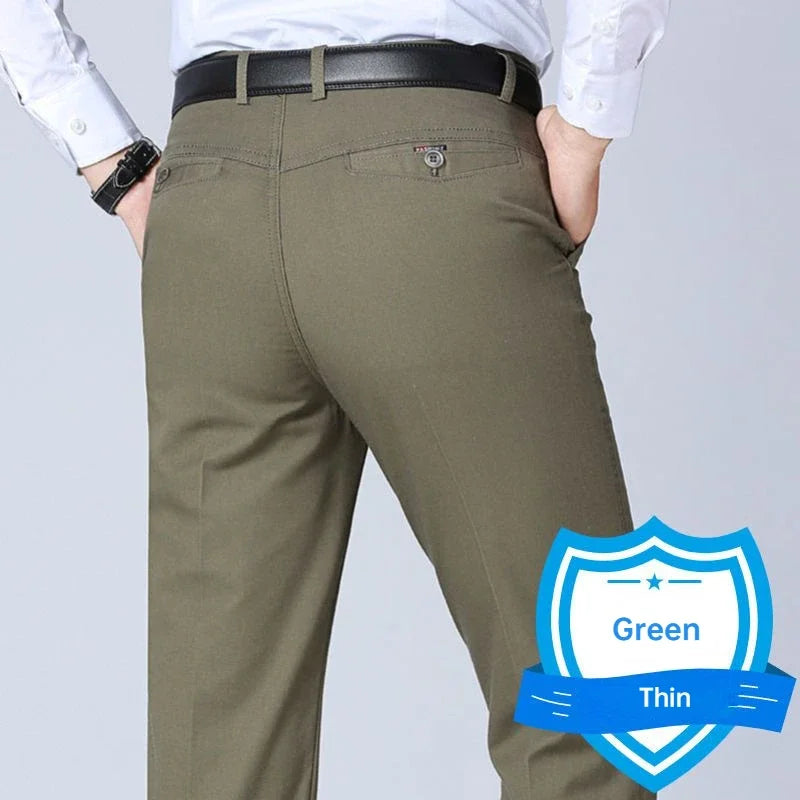 Mens Summer Thin Autumn Thick 100% Cotton Suit Pant Slacks High Waist Straight Loose Bland Solid Casual Business Pants GOZBKF